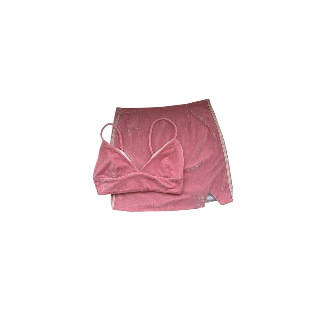 Pink Velvet Skirt Set